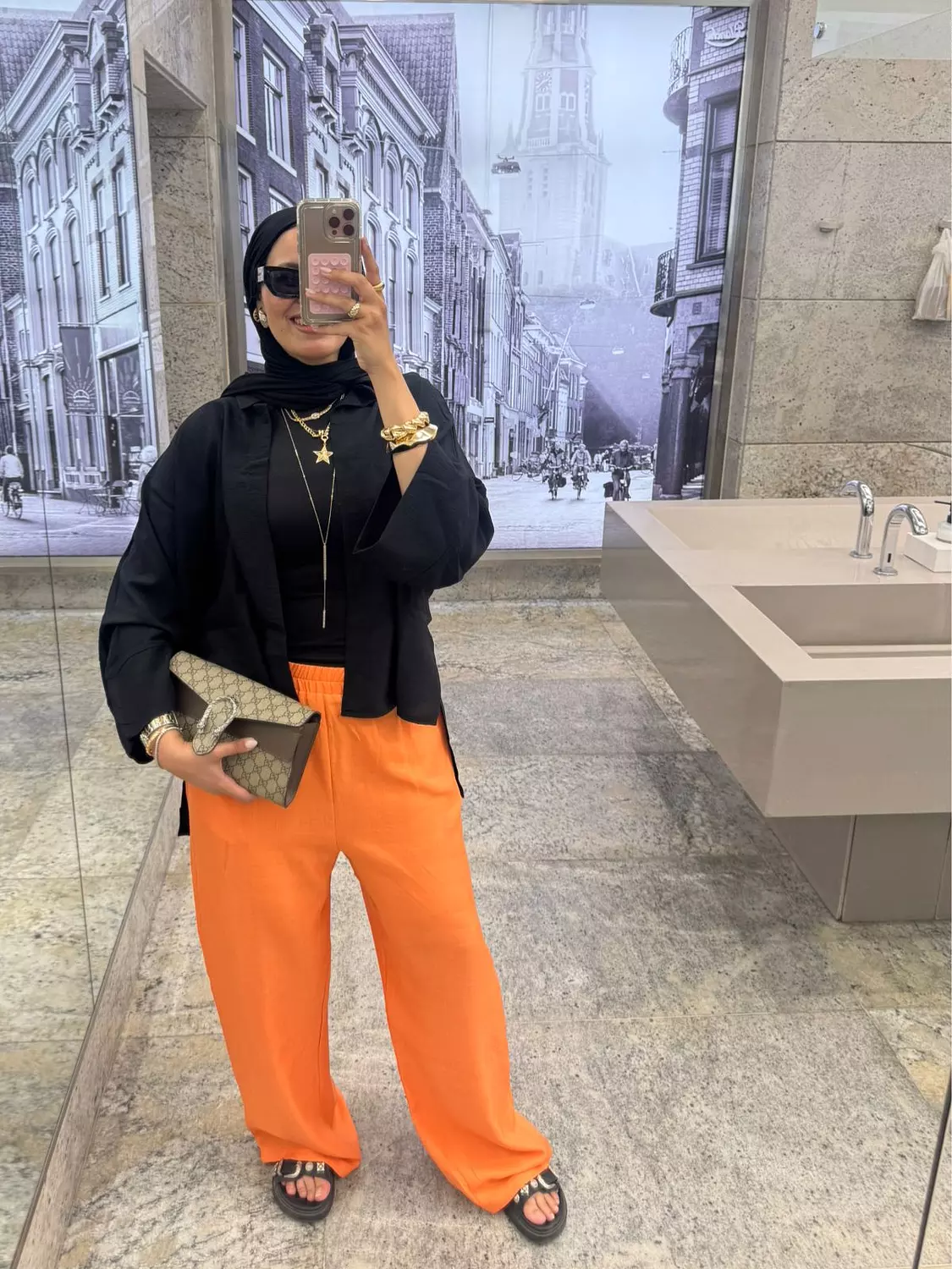 orange linen pants