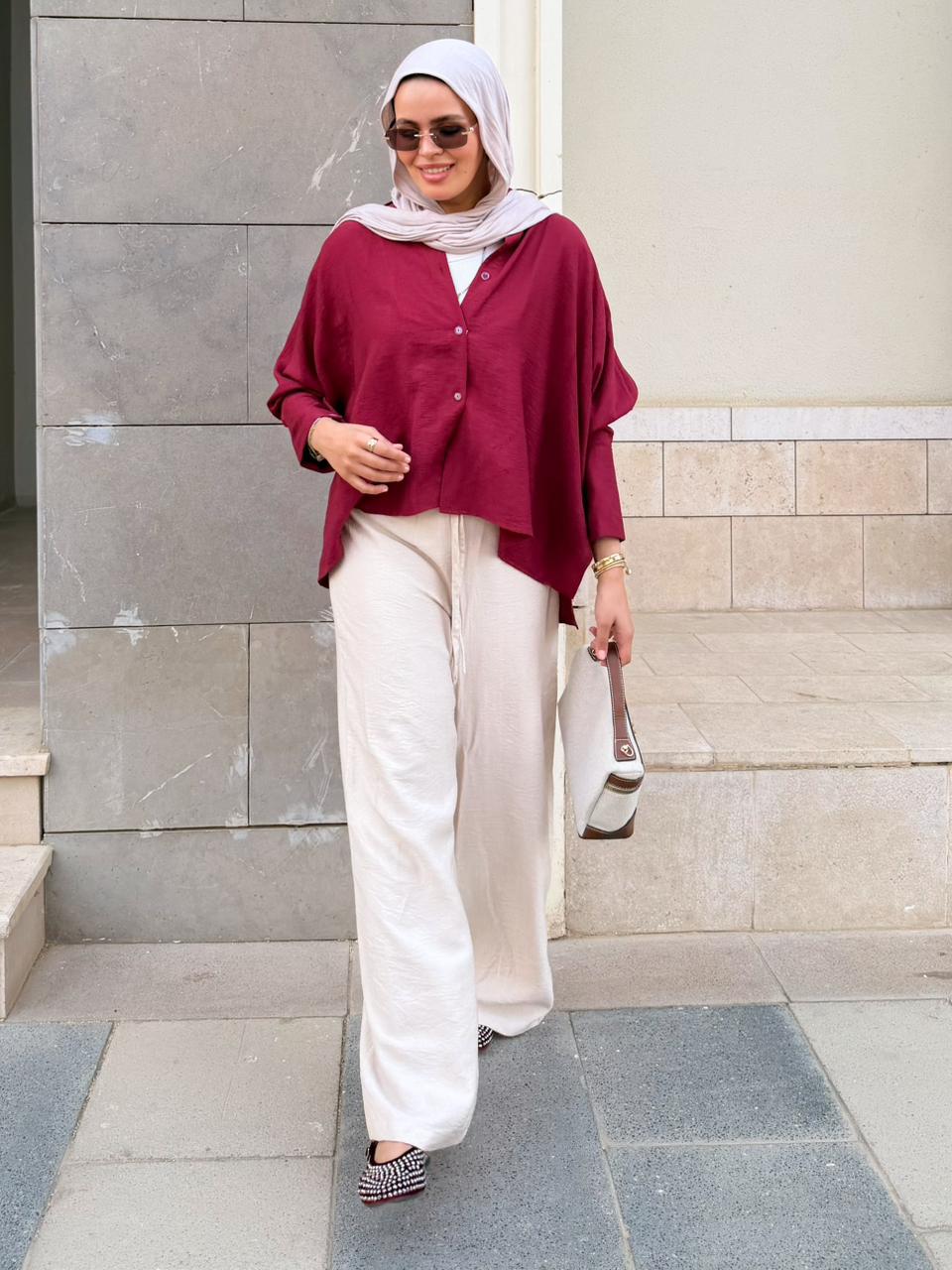 burgundy flowy blouse