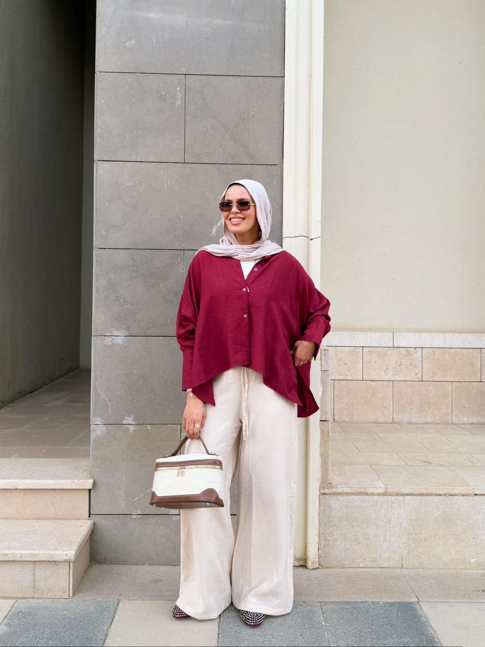 burgundy flowy blouse