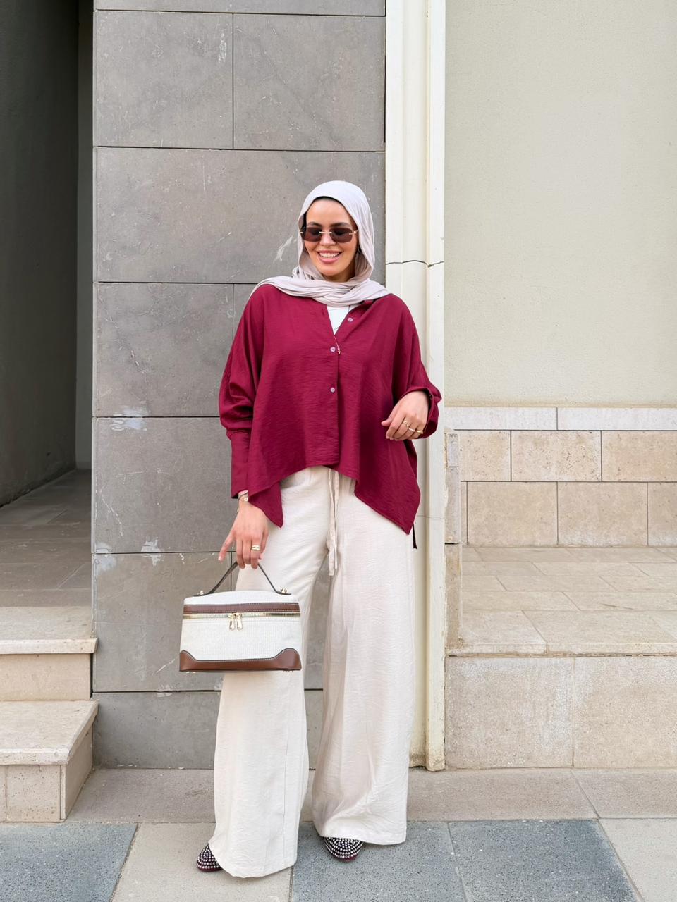 burgundy flowy blouse